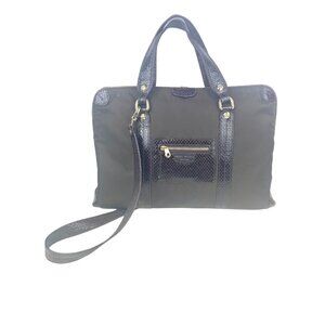 Henri Bendel Tote Bag Shoulder Bag Two-way 2 Way Brown? Nylon Snake Embossed